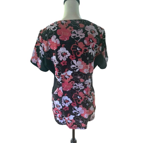 Premiere by Healing Hands Scrub Top Pink Black White Large - Picture 3 of 4